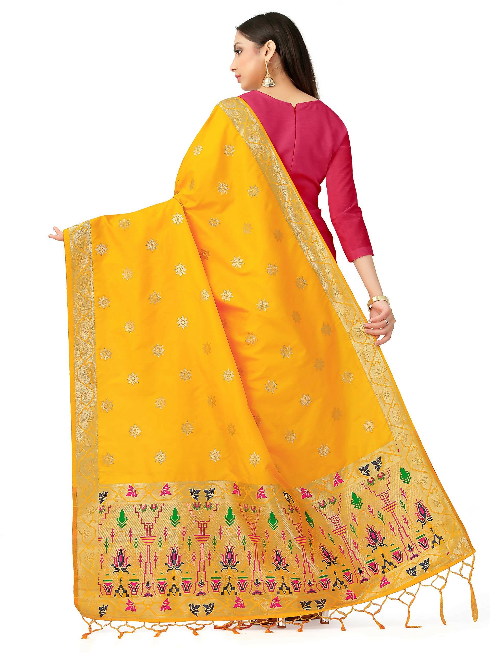 Mimosa Women's Floral Art Silk Gold Dupatta - Distacart