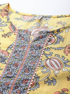 Yufta Women Yellow Floral Printed Straight Kurta