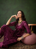 Sangria Embroidered Straight Velvet Kurta