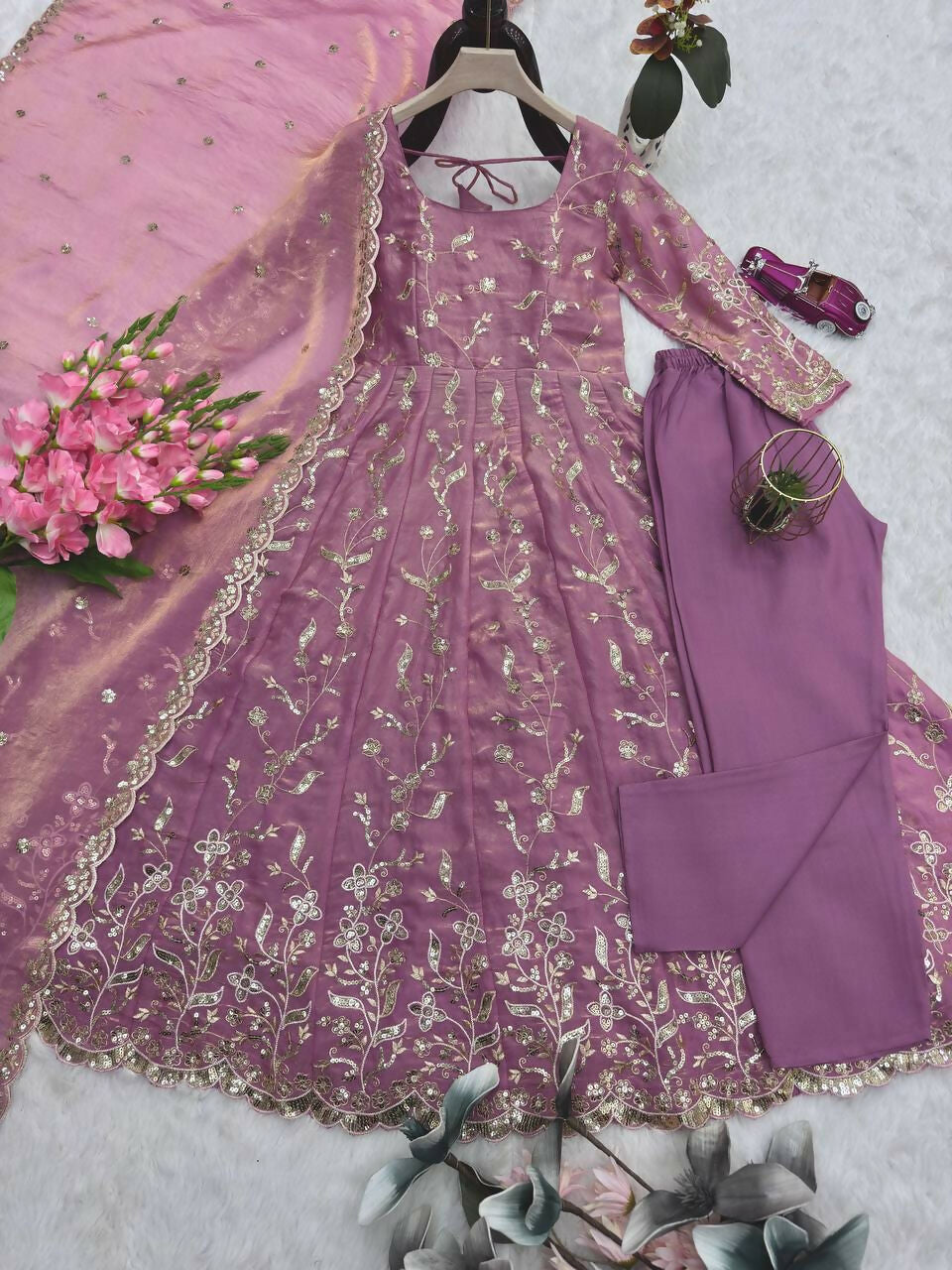 Teeya Creation Pink Color Faux Georgette Long Party Wear Gown - Distacart
