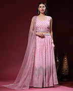 Pink Pure Viscose Georgette Sequence Embroidery work Lehenga Choli with Dupatta - Aakriti
