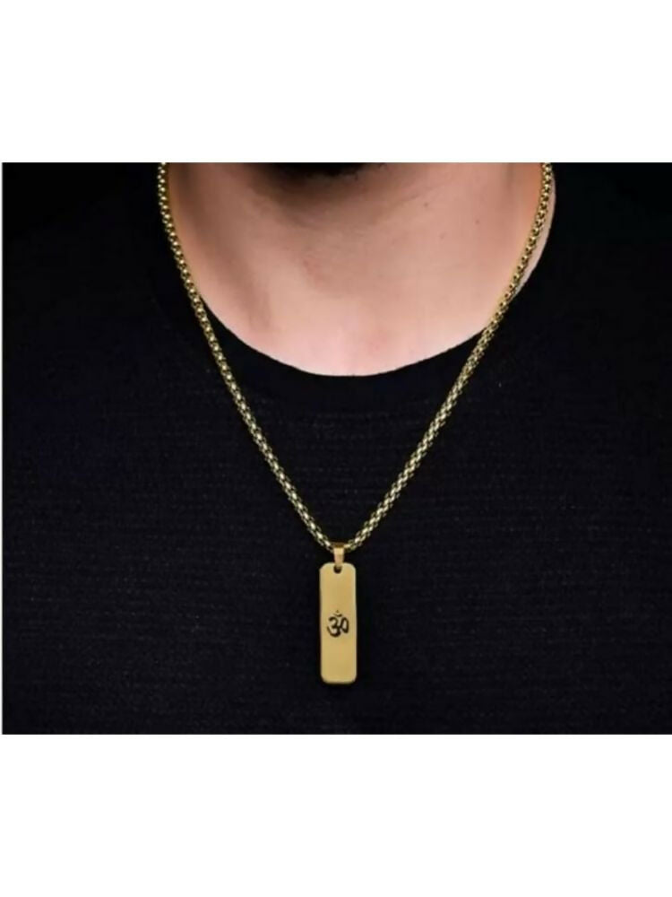 NVR Men Om Design Gold-Polished Rectangular Shape Pendant