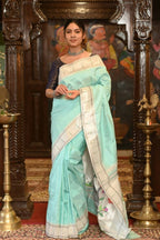 Very Much Indian Handloom Pure Silk Muniya Border Paithani - Electric Blue - Distacart