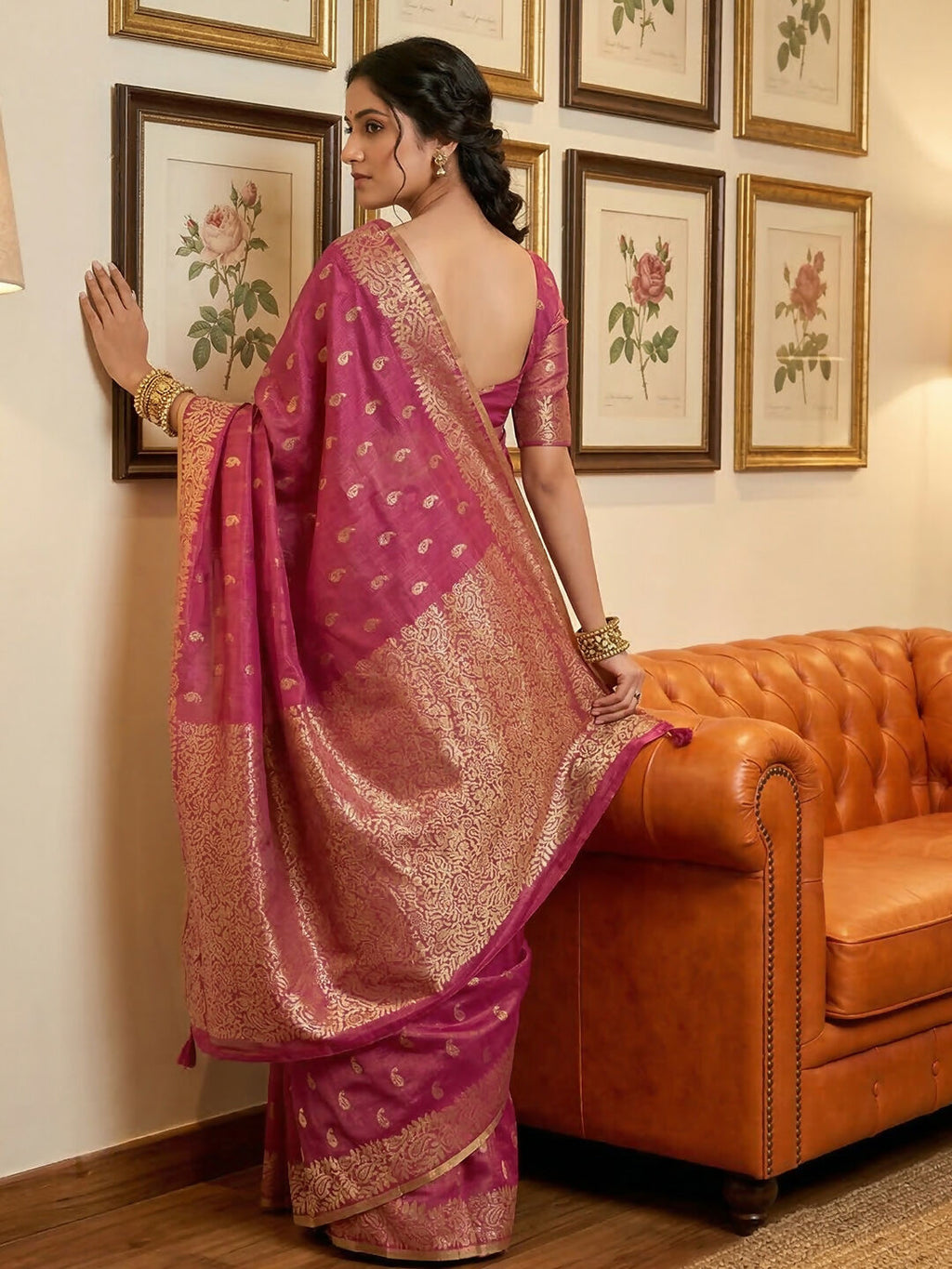 Shree Shyam Fashion Wine Tissue Silk Saree - Distacart