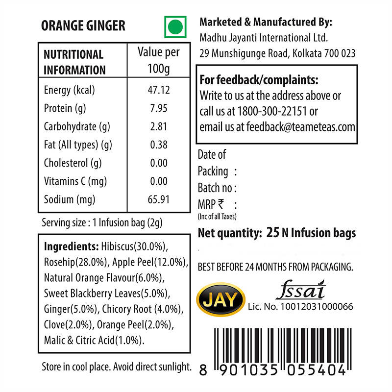Teame Orange Ginger Rejuvenate Tea Bags - Distacart
