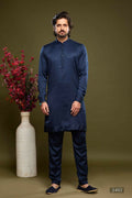 Raivat Ethnic Art Banarasi Silk Thread Work Kurta Pajama In Blue Colour