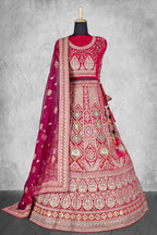 Pink Velvet Pure Mirror Work Semi Stitched Lehenga Choli with Dupatta - Nimaya Lagnotsav