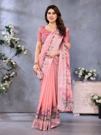 PR Fashion Peach Handloom Linen Cotton Saree