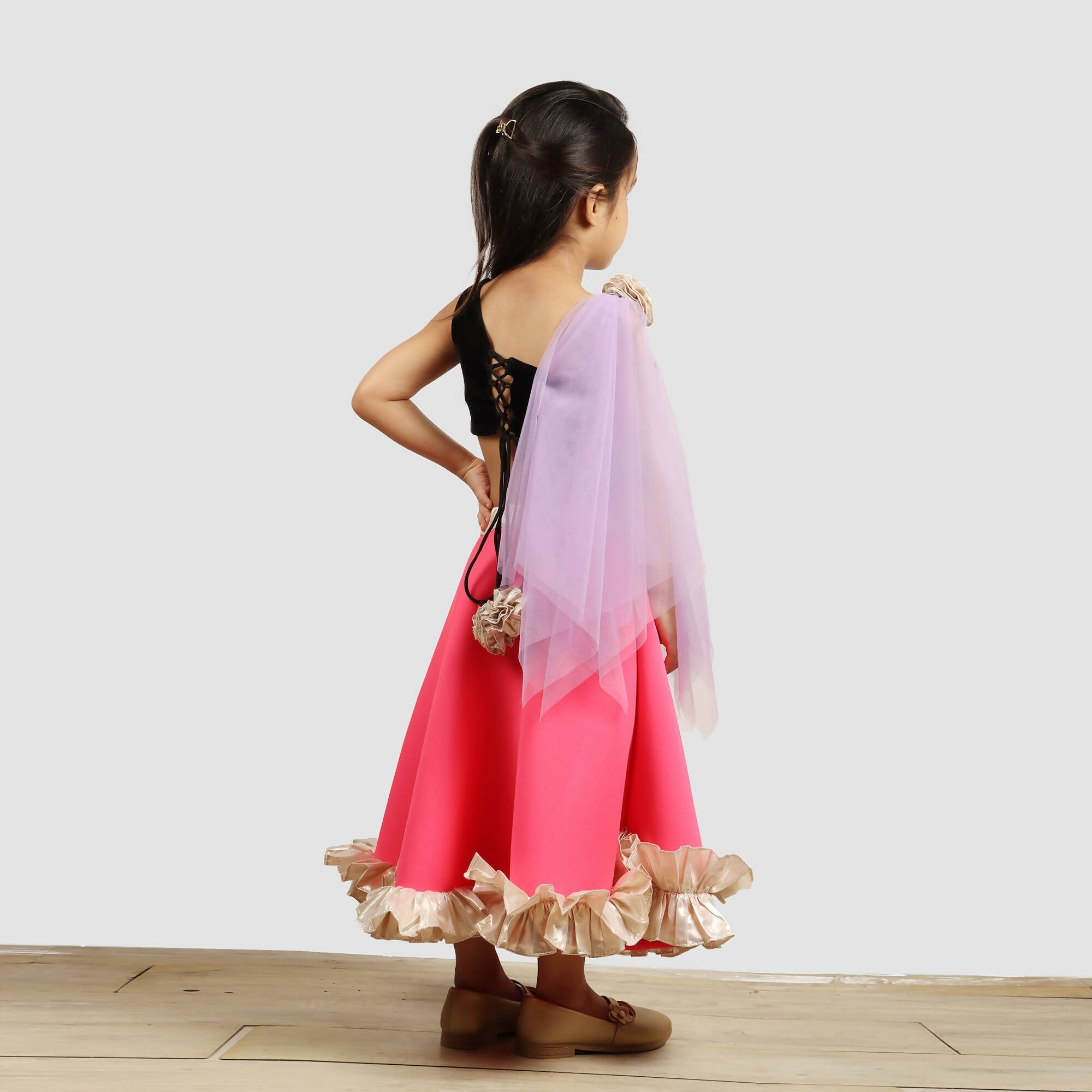 Pink Cow Fashions Black & Pink Ghagra Choli With Dupatta