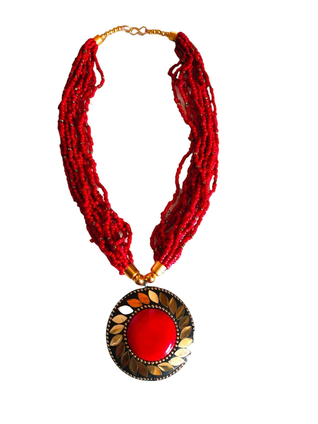 Inhanns Everyday Statement Beaded Pendant Necklace - Red