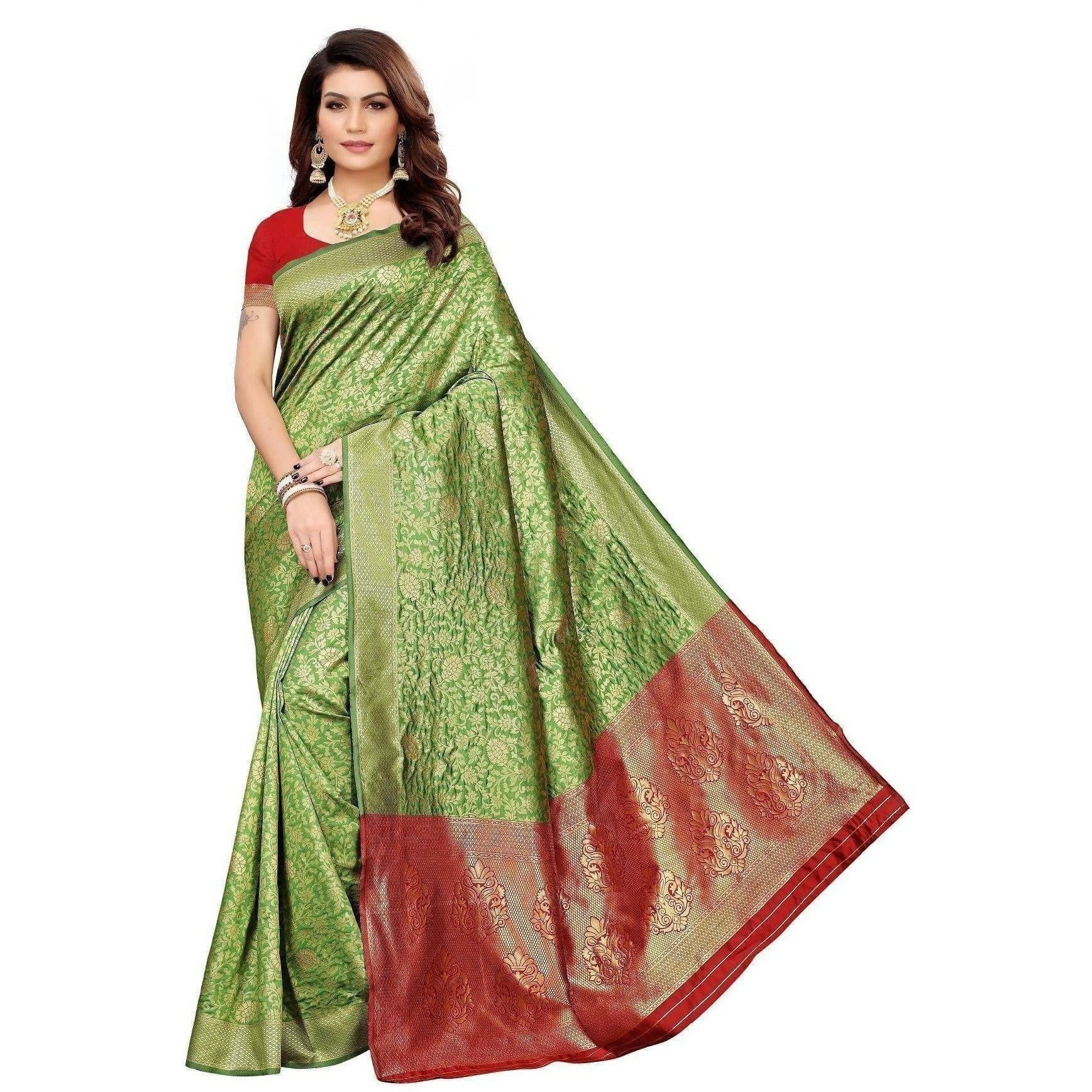 Vamika Banarasi Jaquard Mehandi Green Weaving Saree (BANARASI 08)