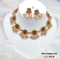 Joban Fashion Women Ruby & Green Copper Necklace Set