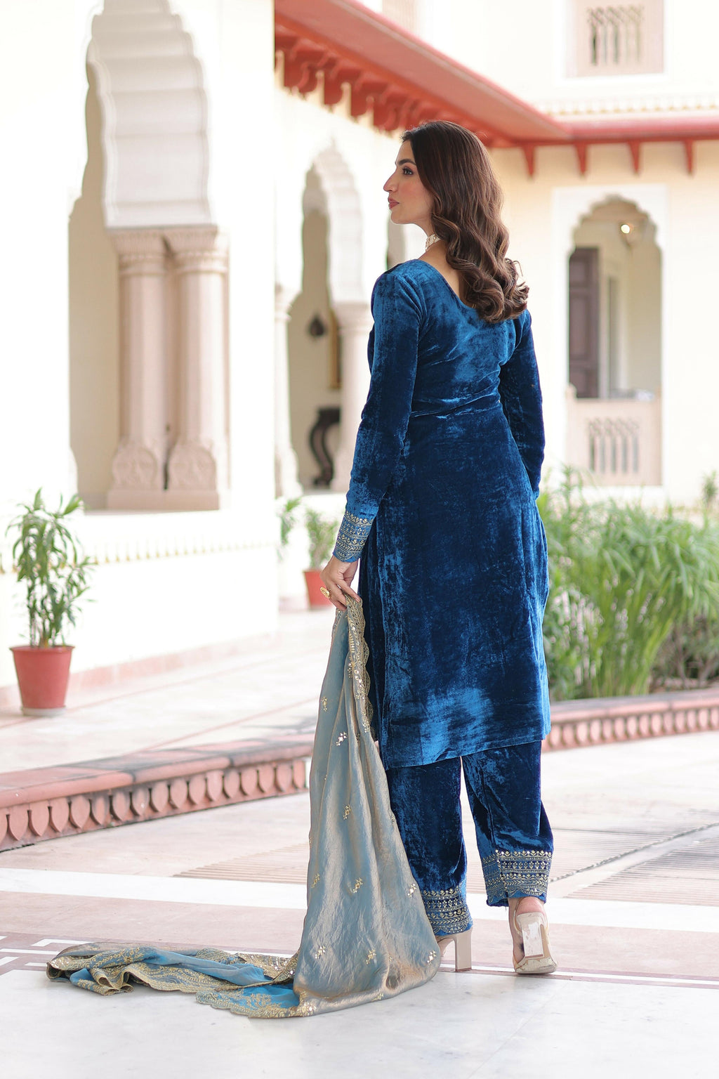 Joban Fashion Blue Readymade Kurta Set With Sequence embroidery Work - Distacart