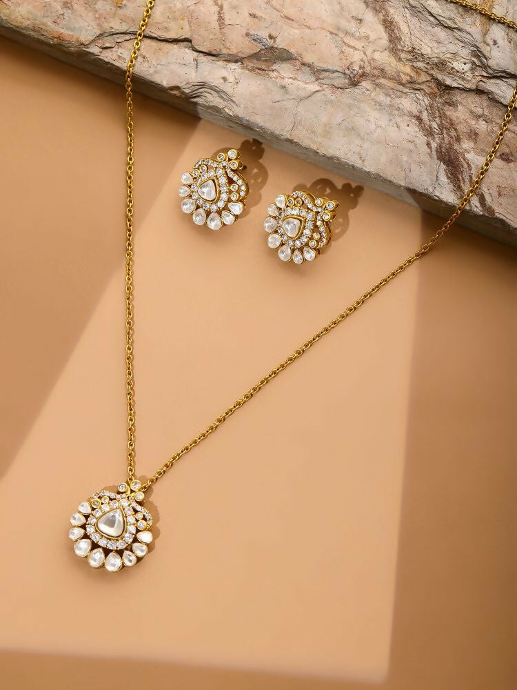 Kundan Antique Finish Earrings and Necklace set - Ruby Raang
