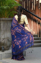 Beatitude Blue Cotton Floral Jamdani Saree