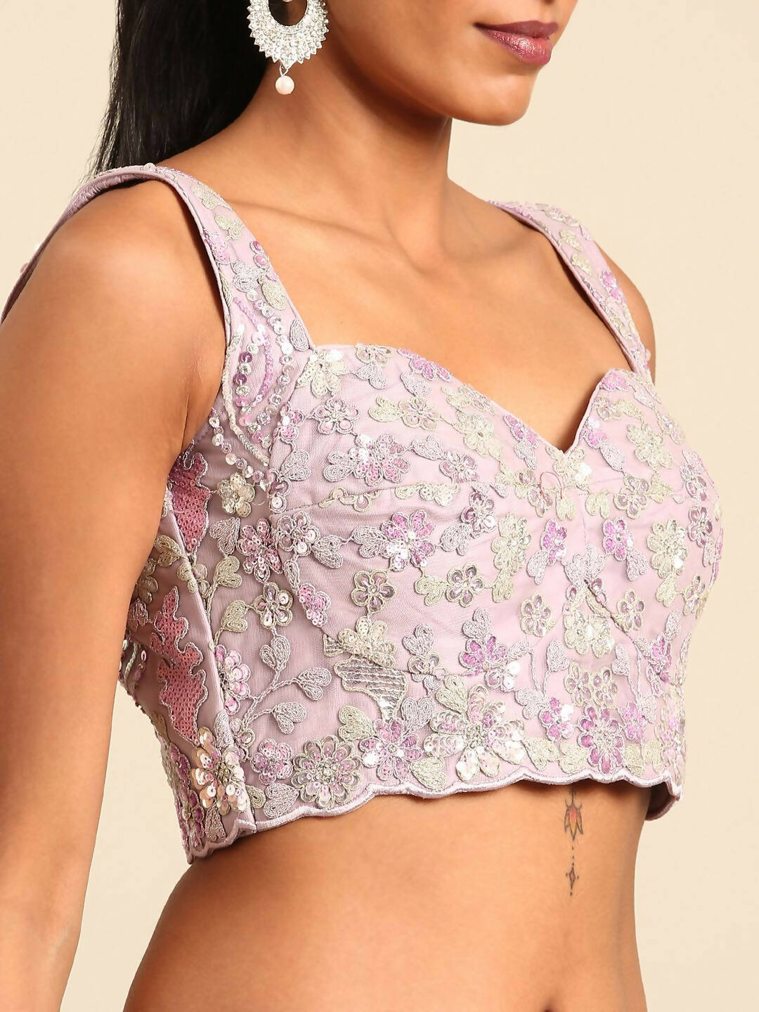 House of Panchhi Lavender Net Sequins and Zarkan embroidery Lehenga choli & Dupatta