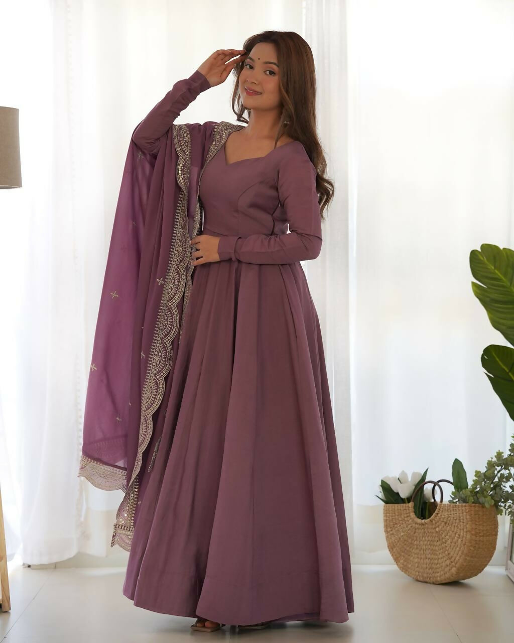Lehenga Mart Designer Anarkali Suit With Kurta, Pant, Dupatta For Women-Mauve Pink - Distacart