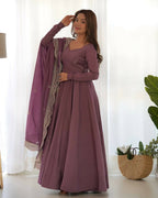Lehenga Mart Designer Anarkali Suit With Kurta, Pant, Dupatta For Women-Mauve Pink - Distacart