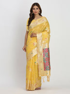 Shree Shyam Fashion Linen Cotton Yellow Saree - Distacart