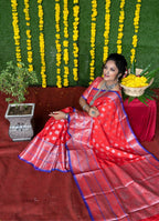 Jyoti Fashion Women's Red Soft Handloom Silk Zari Woven Saree with Blouse