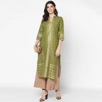 Cheera Hand Block Print Military Color Straight Kurta (MAAI-050K)