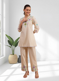 Joban Fashion Cream Linen Embroidered Readymade Cord Set - Distacart