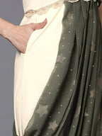 Ahalyaa Off White & Olive Green Ethnic Maxi Dress with Attached Dupatta - Distacart