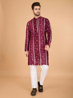 Vastranavya Maroon Exclusive Festival Wear Pure Viscose Rayon Sequence & Foil Mirror Heavy Embroidered Work Kurta