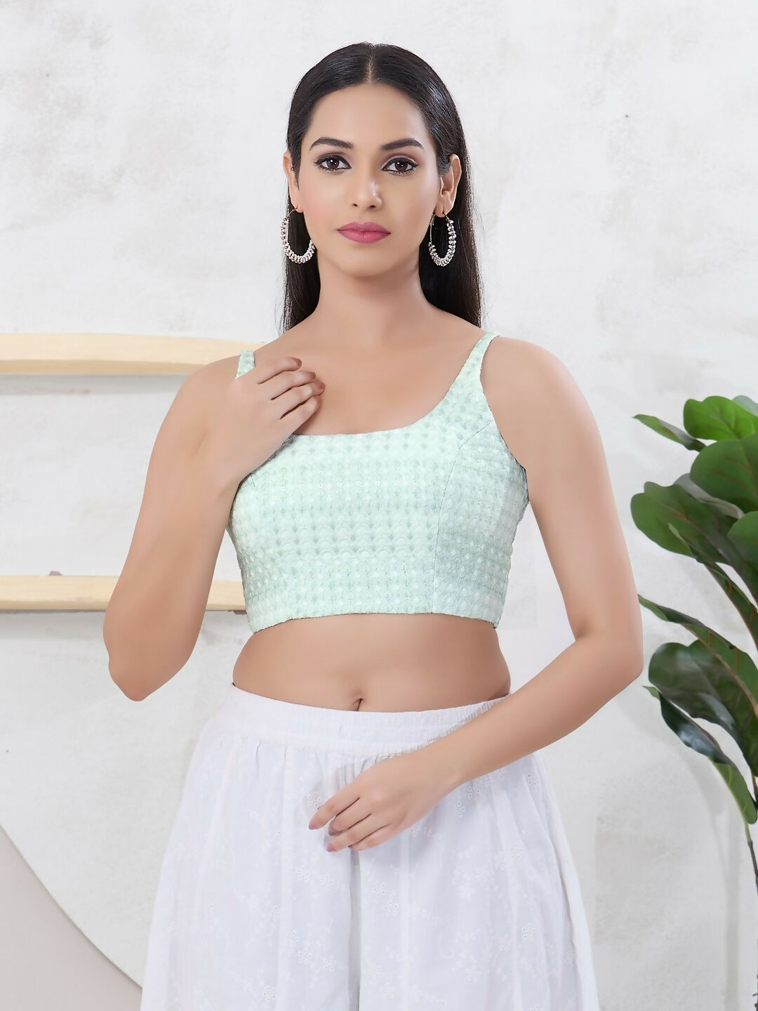 Joban Fashion Pista-Green Shift Sleeveless Back Open Blouse