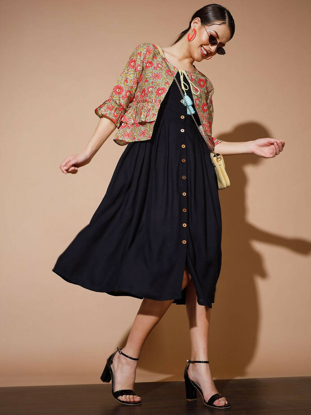 Myshka Women Black Geometric Dresses - Distacart