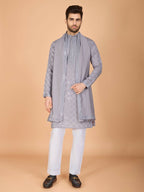 Vastranavya Grey Exclusive Festival Wear Viscose Silk Thread with Sequence Embroidered Work Kurta with Dupatta