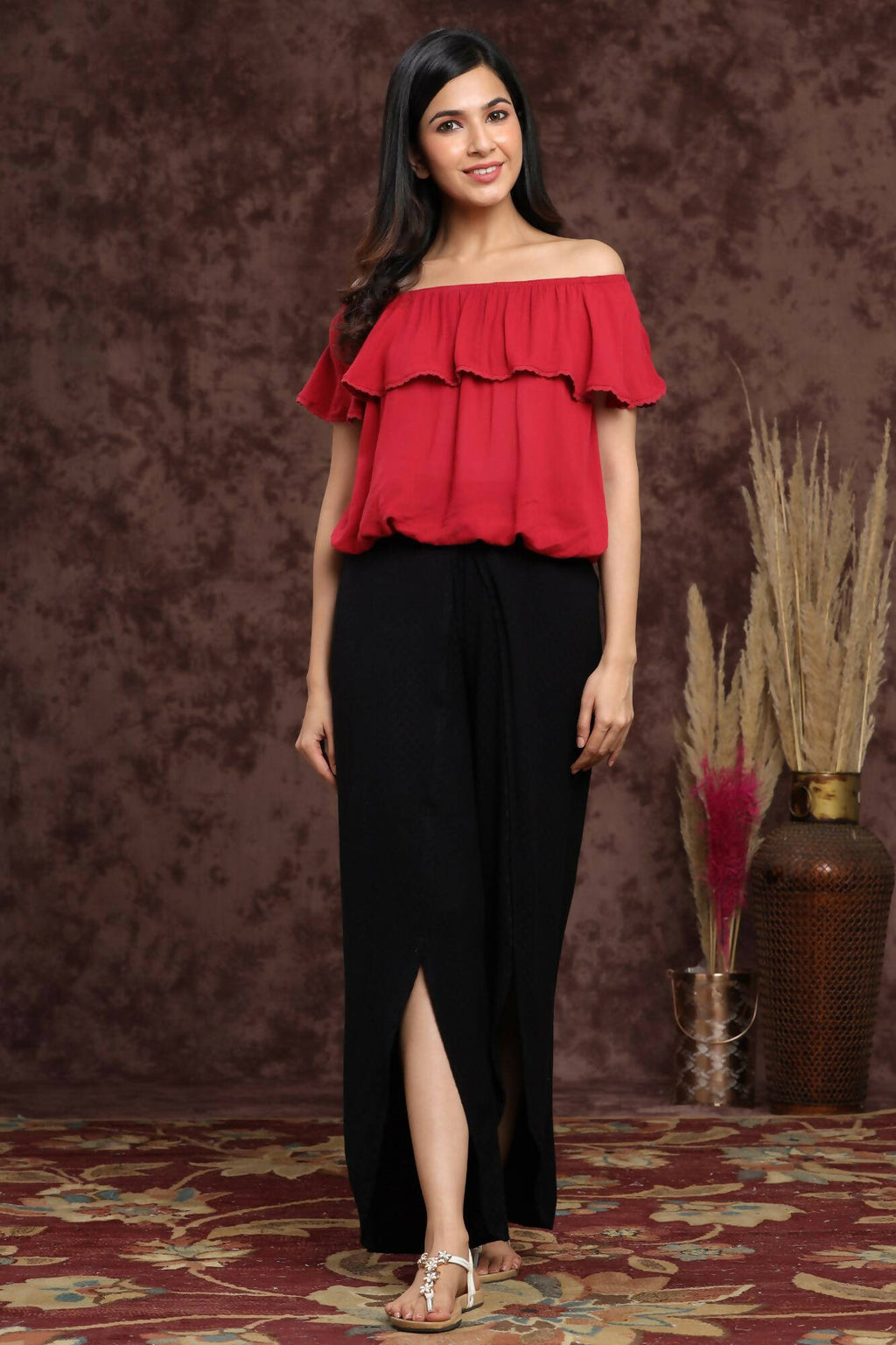 Juniper Women Black Rayon Dobby Woven - Dobby Tulip Dhoti Pant - Distacart