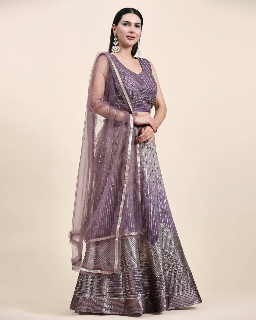 Lavender Organza Mirror With Coding Work Lehenga Choli with Dupatta - Tanya