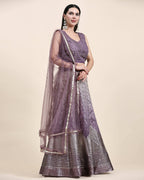 Lavender Organza Mirror With Coding Work Lehenga Choli with Dupatta - Tanya