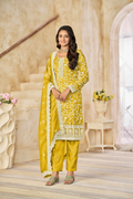 Anaita Yellow Organza Crush Stitched Suit with Embroidery Work - Distacart