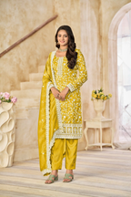 Anaita Yellow Organza Crush Stitched Suit with Embroidery Work - Distacart