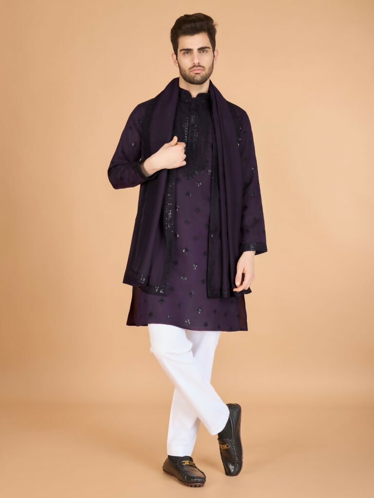 Vastranavya Purple Exclusive Festival Wear Viscose Silk Thread with Sequence Embroidered Work Kurta with Dupatta