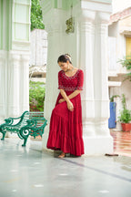 Prazu Fashion Maroon Georgette Beads Embroidery-Work Designer Gown - Distacart