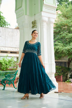 Prazu Fashion Rama Georgette Beads Embroidery-Work Designer Gown - Distacart