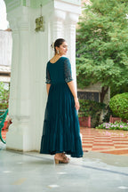 Prazu Fashion Rama Georgette Beads Embroidery-Work Designer Gown - Distacart