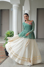 Prazu Fashion Green Bandhani Print Work With Kutchi Gamthi Patchework Navaratri Lehenga