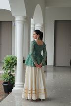 Prazu Fashion Green Bandhani Print Work With Kutchi Gamthi Patchework Navaratri Lehenga