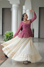 Prazu Fashion Wine Bandhani Print Work With Kutchi Gamthi Patchework Navaratri Lehenga