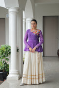 Prazu Fashion Violet Bandhani Print Work With Kutchi Gamthi Patchework Navaratri Lehenga
