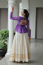 Prazu Fashion Violet Georgette Bandhani Print With Kutchi Gamthi Patchwork Navratri Lehenga