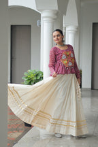 Prazu Fashion Wine Georgette Bandhani Print With Kutchi Gamthi Patchwork Navratri Lehenga