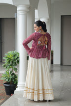 Prazu Fashion Wine Georgette Bandhani Print With Kutchi Gamthi Patchwork Navratri Lehenga
