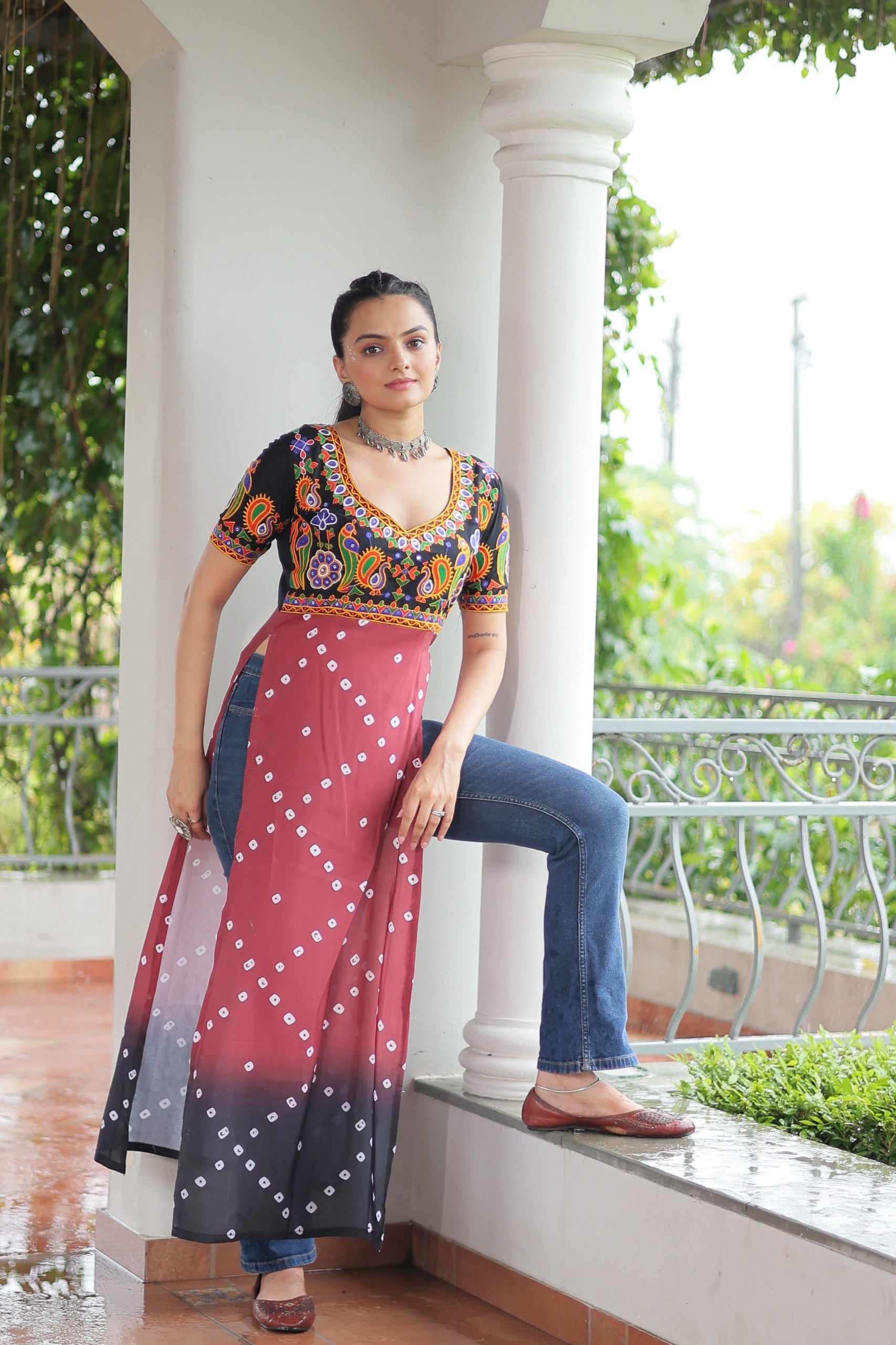 Prazu Fashion Pink Rayon Printed With Kutchi Gamthi Work Navaratri Kurti - Distacart