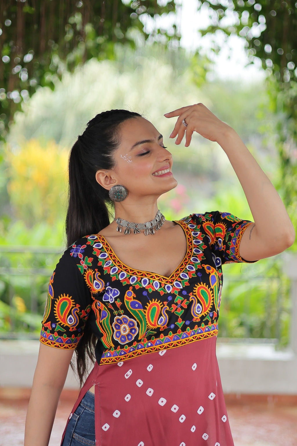 Prazu Fashion Pink Rayon Printed With Kutchi Gamthi Work Navaratri Kurti - Distacart