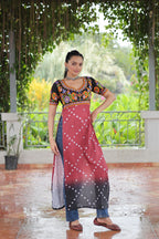 Prazu Fashion Pink Rayon Printed With Kutchi Gamthi Work Navaratri Kurti - Distacart